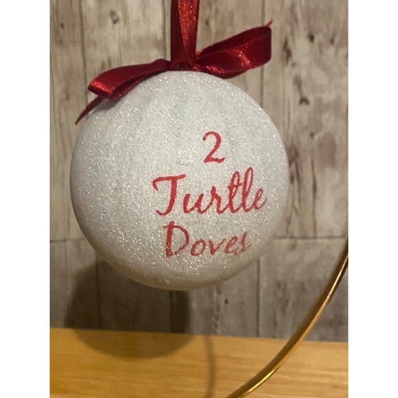 12 days of Christmas Two Turtle Doves Ornament Frosted Sugar Texture Red Ribbon - Picture 5 of 6